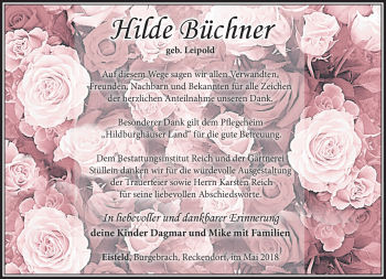 Traueranzeige von Hilde Büchner von Südthüringer Presse