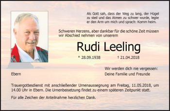 Traueranzeige von Rudi Leeling von Neue Presse Coburg