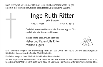 Traueranzeige von Inge Ruth Ritter von Frankenpost