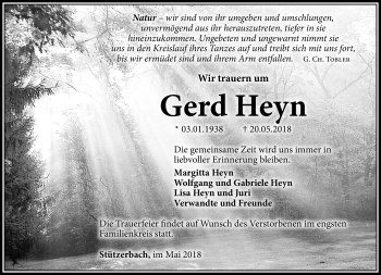 Traueranzeige von Gerd Heyn von Südthüringer Presse