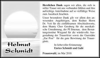 Traueranzeige von Helmut Schmidt von Südthüringer Presse