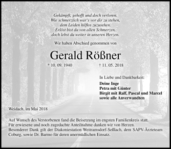 Traueranzeige von Gerald Rößner von Neue Presse Coburg