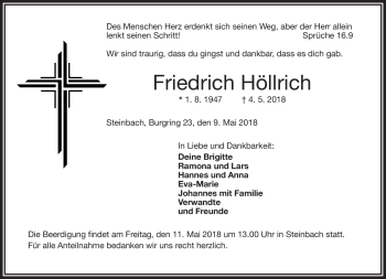 Traueranzeige von Friedrich Höllrich von Frankenpost