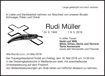 Traueranzeige von Rudi Müller von Neue Presse Coburg