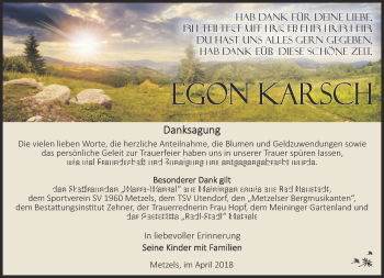 Traueranzeige von Egon Karsch von Südthüringer Presse