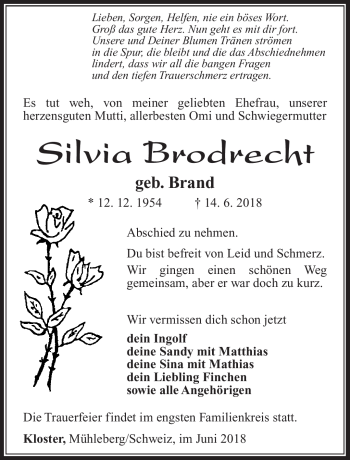 Traueranzeige von Silvia Brodrecht von Südthüringer Presse