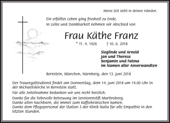 Traueranzeige von Käthe Franz von Frankenpost