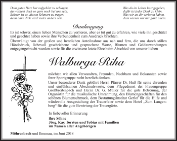 Traueranzeige von Walburga Riha von Südthüringer Presse