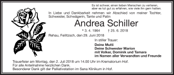 Traueranzeige von Andrea Schiller von Frankenpost