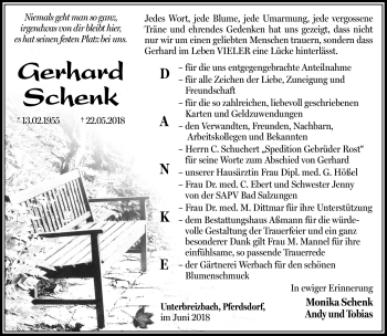 Traueranzeige von Gerhard Schenk von Südthüringer Presse