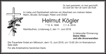 Traueranzeige von Helmut Kögler von Frankenpost
