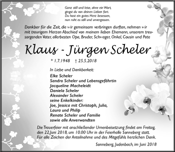 Traueranzeige von Klaus-Jürgen Scheler von Südthüringer Presse
