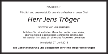 Traueranzeige von Jens Tröger von Frankenpost