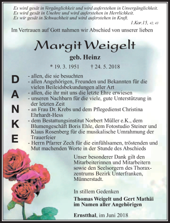 Traueranzeige von Margit Weigelt von Südthüringer Presse