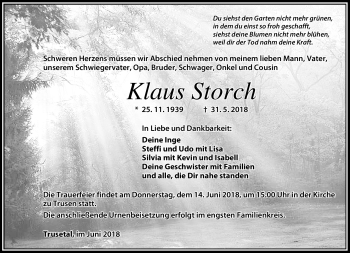 Traueranzeige von Klaus Storch von Südthüringer Presse