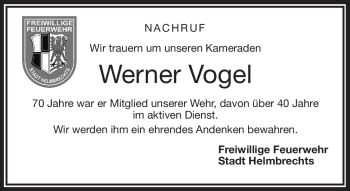 Traueranzeige von Werner Vogel von Frankenpost