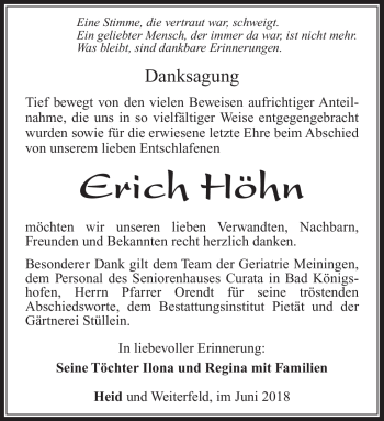 Traueranzeige von Erich Höhn von Südthüringer Presse
