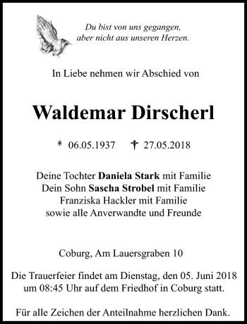 Traueranzeige von Waldemar Dirscherl von Neue Presse Coburg