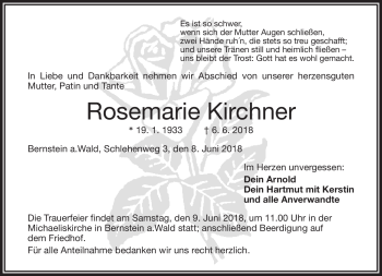 Traueranzeige von Rosemarie Kirchner von Frankenpost