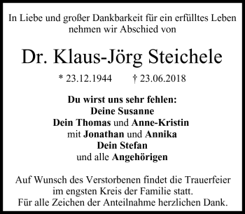 Traueranzeige von Dr. Klaus-Jörg Steichele von Neue Presse Coburg