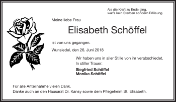 Traueranzeige von Eleisabeth Schöffel von Frankenpost