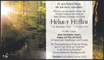 Traueranzeige von Helmut Höfler von Südthüringer Presse