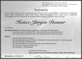 Traueranzeige von Heinz-Jürgen Denner von Südthüringer Presse