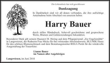 Traueranzeige von Harry Bauer von Südthüringer Presse