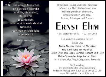 Traueranzeige von Ernst Ehm von Südthüringer Presse