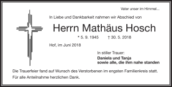 Traueranzeige von Mathäus Hosch von Frankenpost