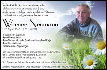 Traueranzeige von Werner Neumann von Südthüringer Presse