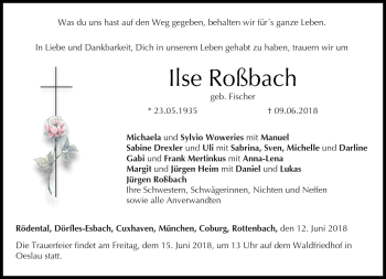 Traueranzeige von Ilse Roßbach von Neue Presse Coburg