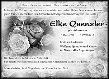 Traueranzeige von Elke Quenzler von Südthüringer Presse