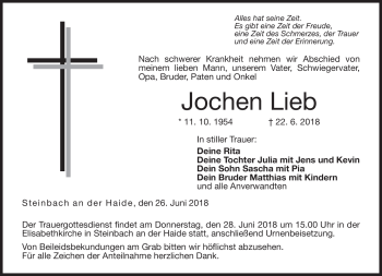Traueranzeige von Jochen Lieb von Neue Presse Coburg