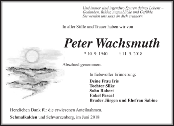 Traueranzeige von Peter Wachsmuth von Südthüringer Presse