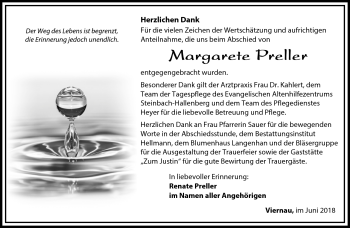 Traueranzeige von Margarete Preller von Südthüringer Presse
