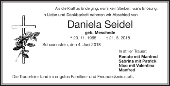 Traueranzeige von Daniela Seidel von Frankenpost