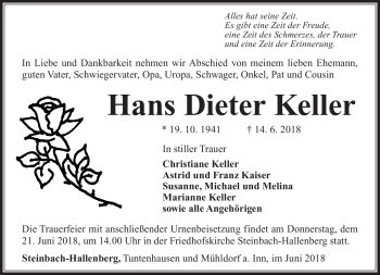 Traueranzeige von Hans Dieter Keller von Südthüringer Presse