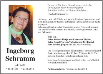 Traueranzeige von Ingeborg Schramm von Südthüringer Presse