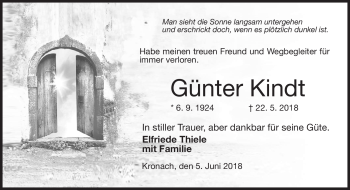 Traueranzeige von Günter Kindt von Neue Presse Coburg