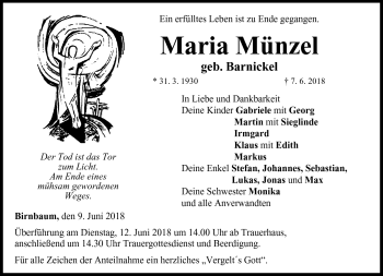 Traueranzeige von Maria Münzel von Neue Presse Coburg