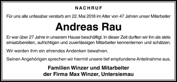 Traueranzeige von Andreas Rau von Neue Presse Coburg