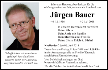 Traueranzeige von Jürgen Bauer von Neue Presse Coburg