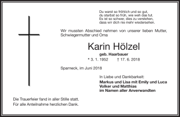 Traueranzeige von Karin Hölzel von Frankenpost