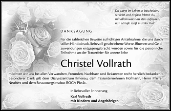 Traueranzeige von Christel Vollrath von Südthüringer Presse