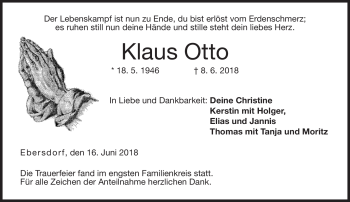 Traueranzeige von Klaus Otto von Neue Presse Coburg