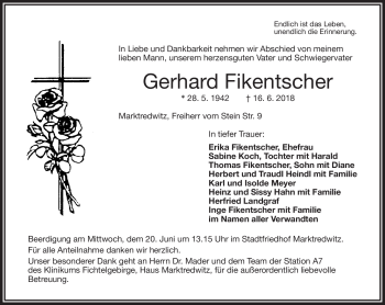 Traueranzeige von Gerhard Fikentscher von Frankenpost
