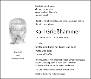 Traueranzeige von Karl Grießhammer von Frankenpost