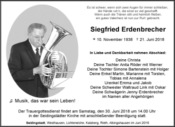 Traueranzeige von Siegfried Erdenbrecher von Südthüringer Presse