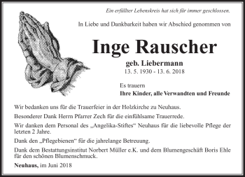 Traueranzeige von Inge Rauscher von Südthüringer Presse